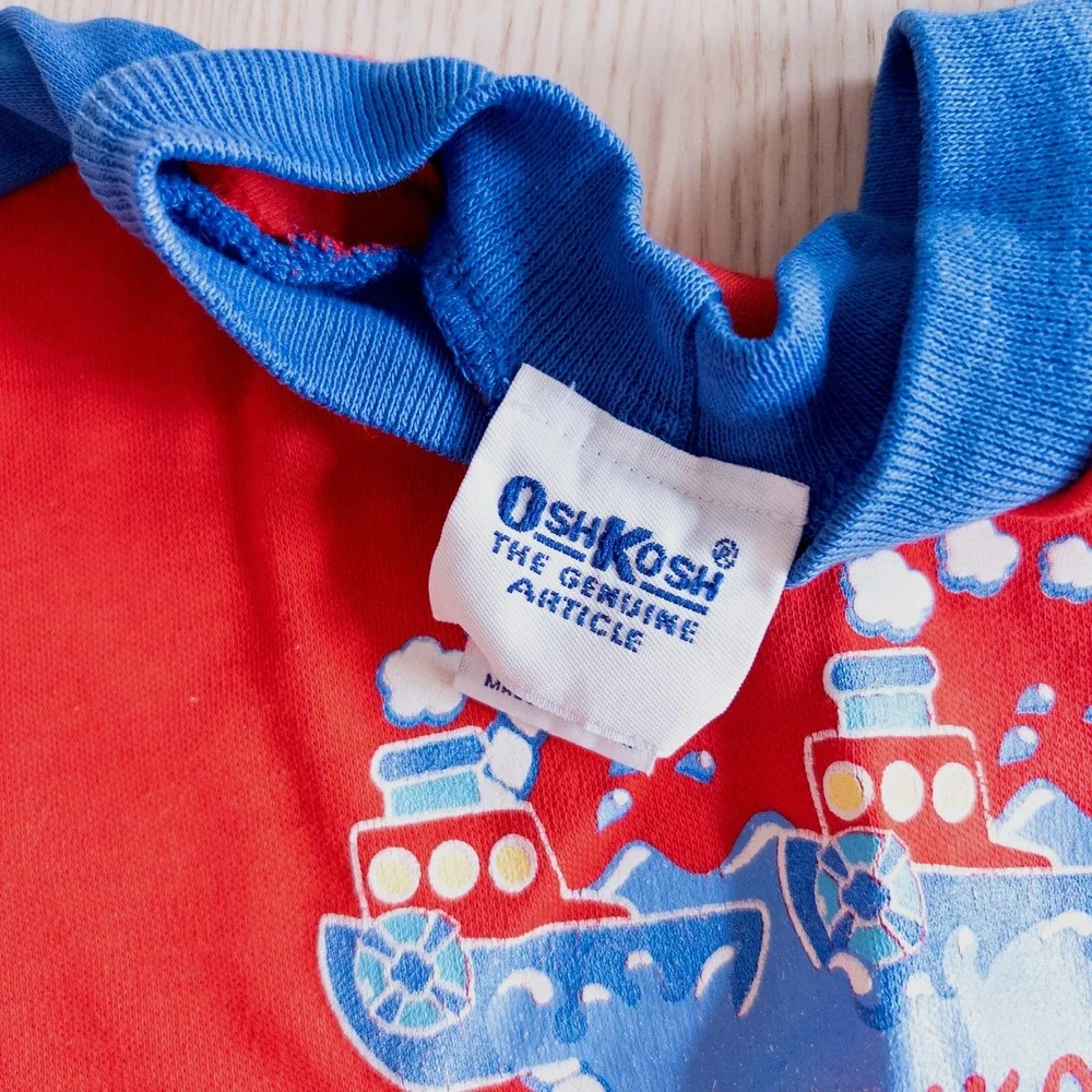 Vintage OshKosh B'gosh 90s T-Shirt Red Blue Steamboat Graphic Baby 24M
